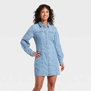 Universal Thread - Women's Long Sleeve Mini Denim Shirtdress - Univer Light Wash
